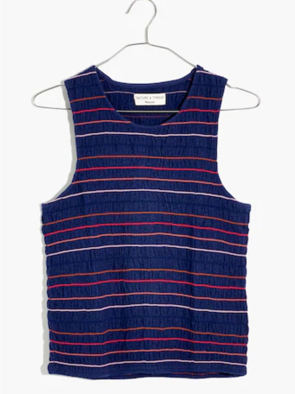 Madewell Texture & Thread Rainbow Stitched Smocked Blue Tank Top Size XL